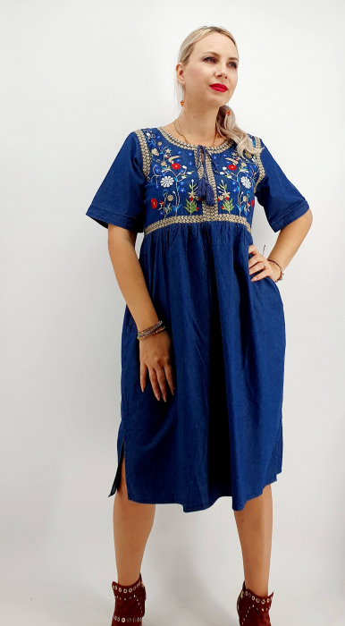 Rochie din denim cu broderie Flavia 3 [3]