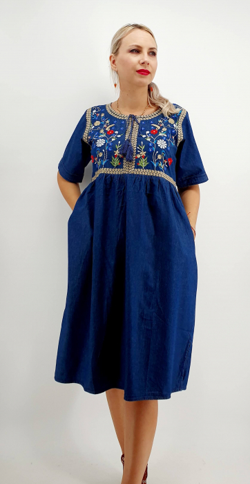 Rochie din denim cu broderie Flavia 3 [5]