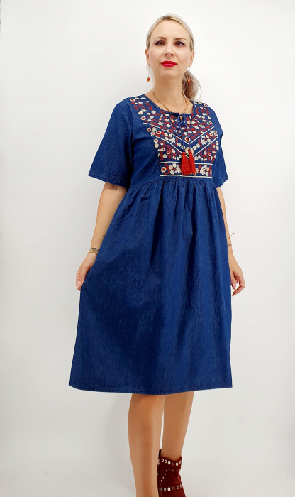 Rochie din denim cu broderie Flavia 4 [3]
