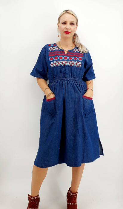 Rochie din denim cu broderie flavia 5
