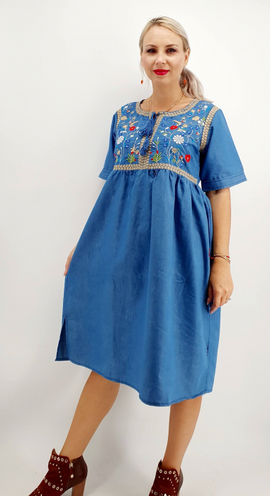 Rochie din denim cu broderie flavia 2