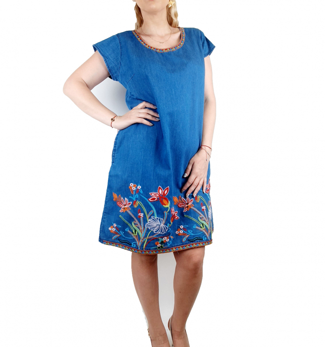 Rochie din denim cu broderie Sanda - 22 [5]
