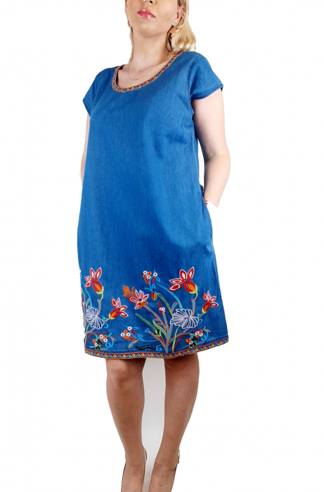Rochie din denim cu broderie Sanda - 22 [4]