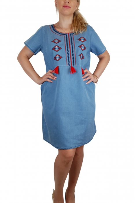 Rochie din denim cu broderie sanda - 23
