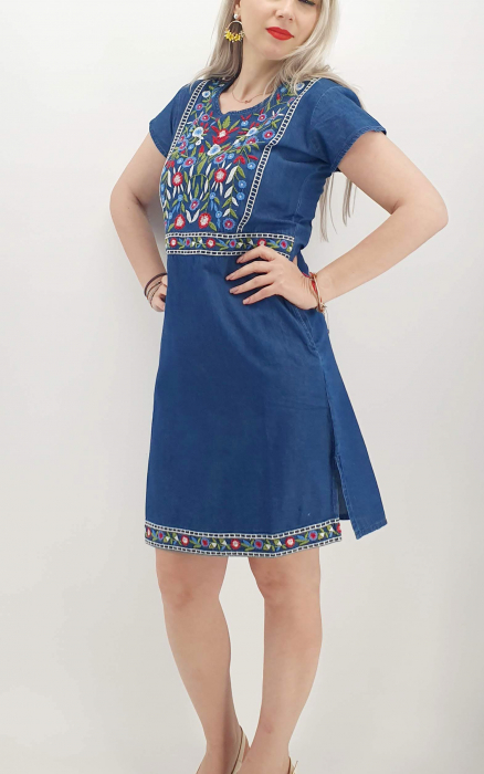 Rochie din denim cu broderie flavia