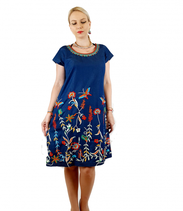 Rochie din denim cu broderie sanda - 25