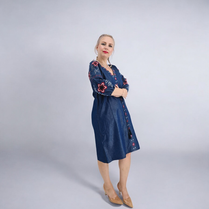 Rochie din Denim cu broderie Safira [4]