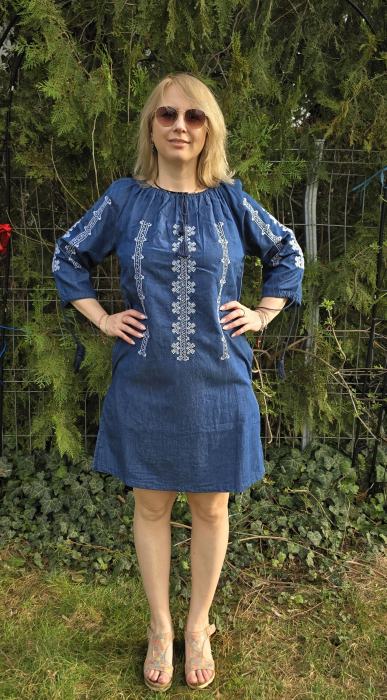 Rochie din Denim cu broderie Zina 2 [3]