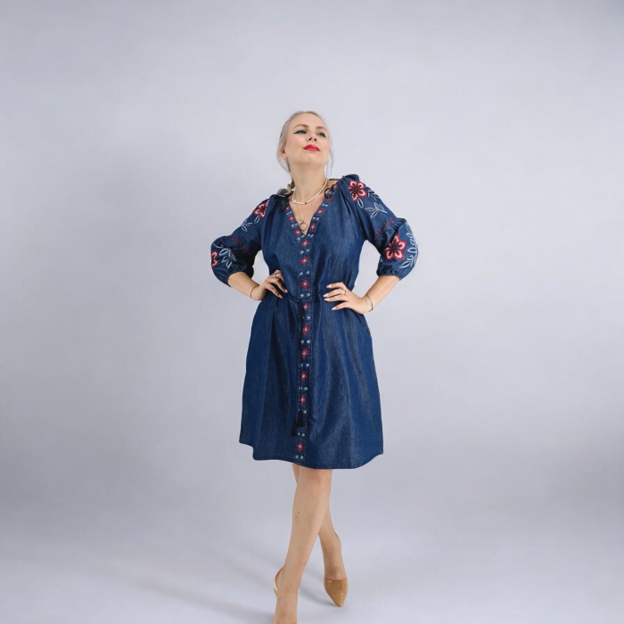 Rochie din Denim cu broderie Safira [7]