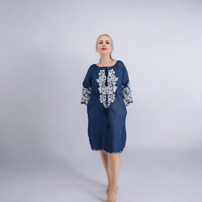 Rochie din Denim cu broderie Zina [3]