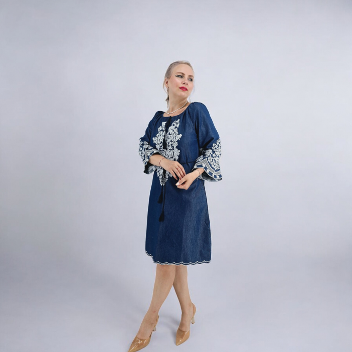 Rochie din Denim cu broderie Zina [7]