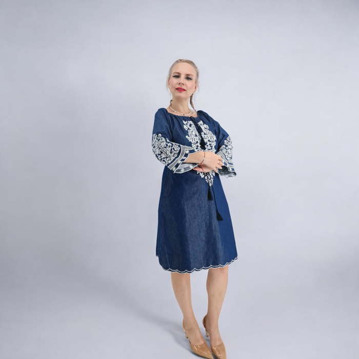 Rochie din Denim cu broderie Zina [2]