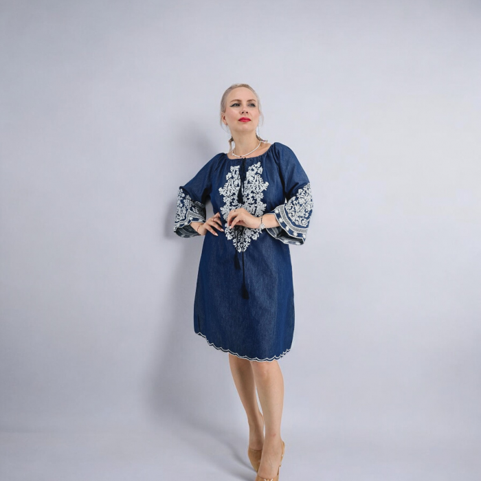 Rochie din Denim cu broderie Zina