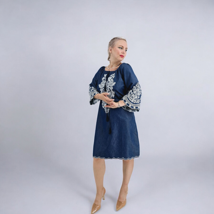 Rochie din Denim cu broderie Zina [6]