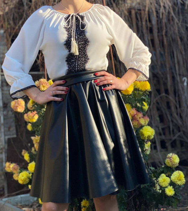 Rochie Traditionala stilizata cu piele ecologica Gabi [4]