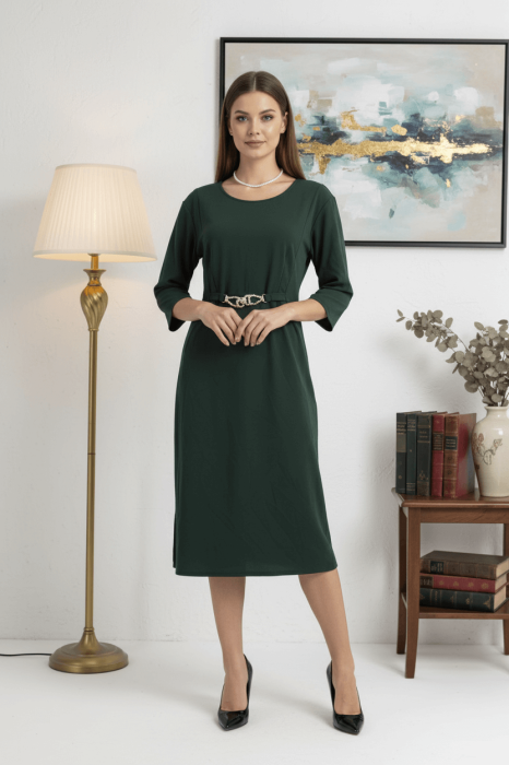Rochie verde eleganta cu accesoriu in talie