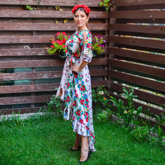 Rochie eleganta asimetrica cu motive florale - Geta [3]