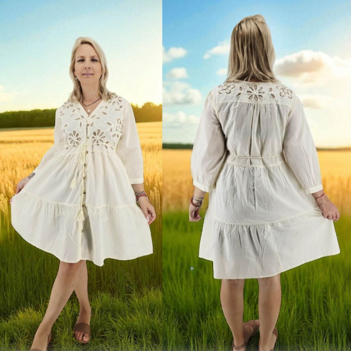 Rochie „Floare de Grau” cu decupaje florale si snur din rafie 2 [5]