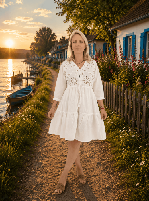 Rochie „Floare de Grau” cu decupaje florale si snur din rafie 2 [3]