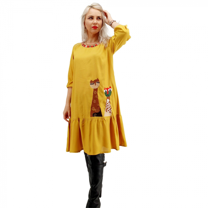 Rochie Galbena midi cu 2 girafe [6]