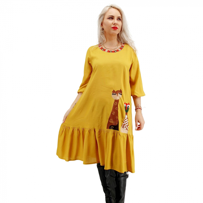 Rochie Galbena midi cu 2 girafe [8]