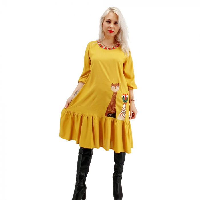 Rochie Galbena midi cu 2 girafe [4]