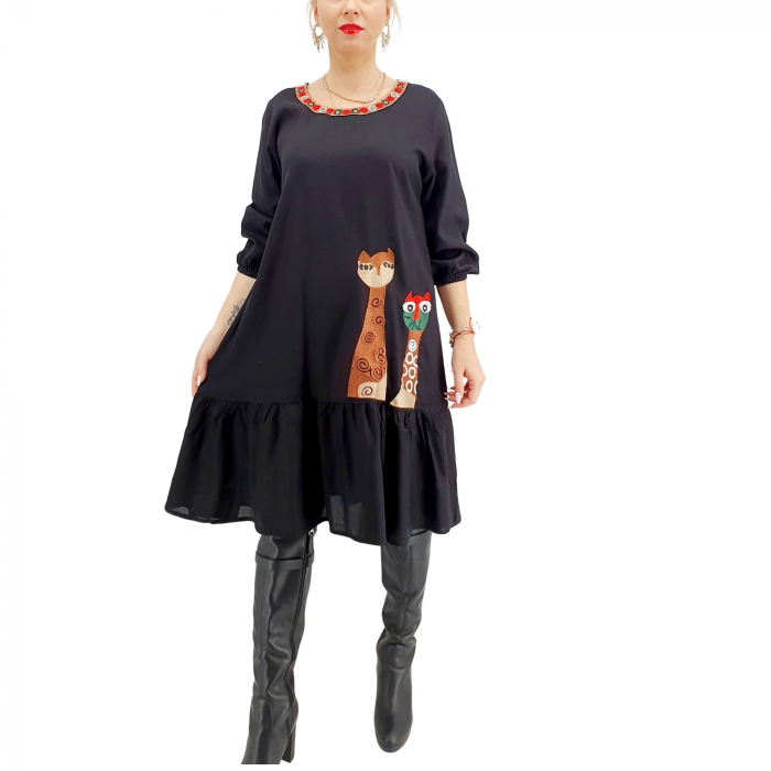 Rochie neagra midi cu 2 girafe [6]