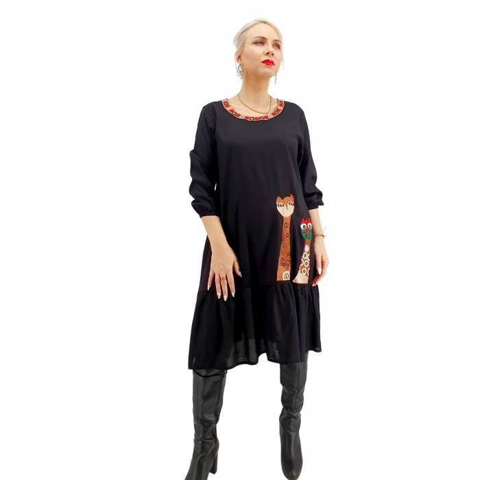Rochie neagra midi cu 2 girafe