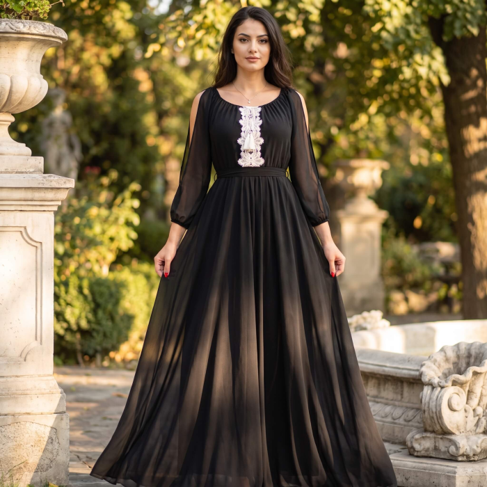 Rochie lunga cu motive crosetate Morticia