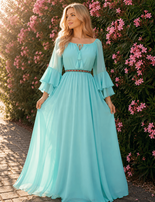 Rochie lunga cu motive traditionale Aglaia 10