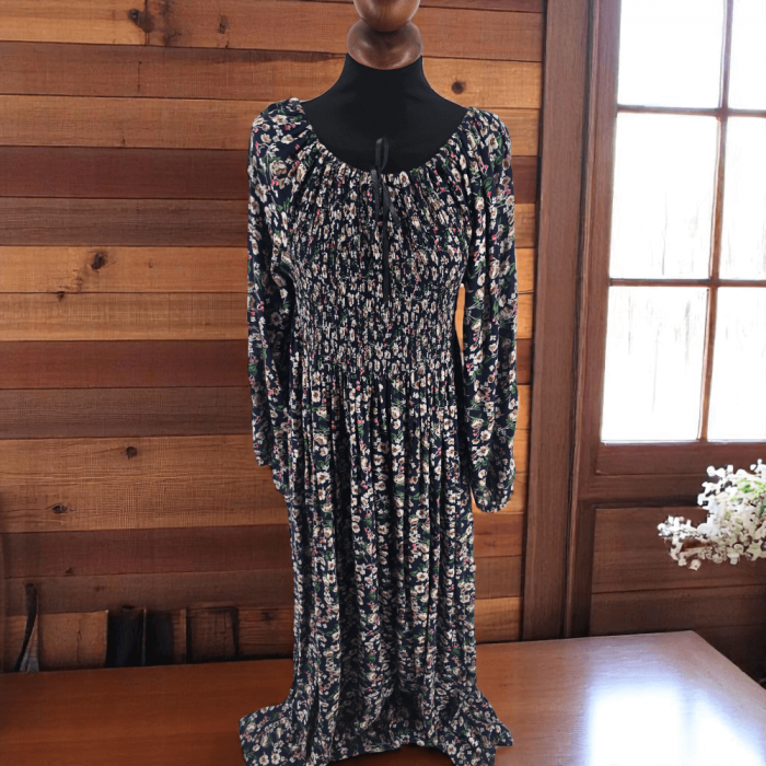 Rochie lungă de vară cu mânecă 3/4 și imprimeu floral abstract [2]
