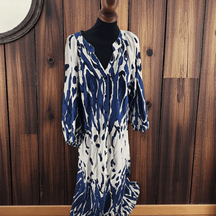 Rochie vaporoasă din vâscoză cu imprimeu abstract albastru [2]