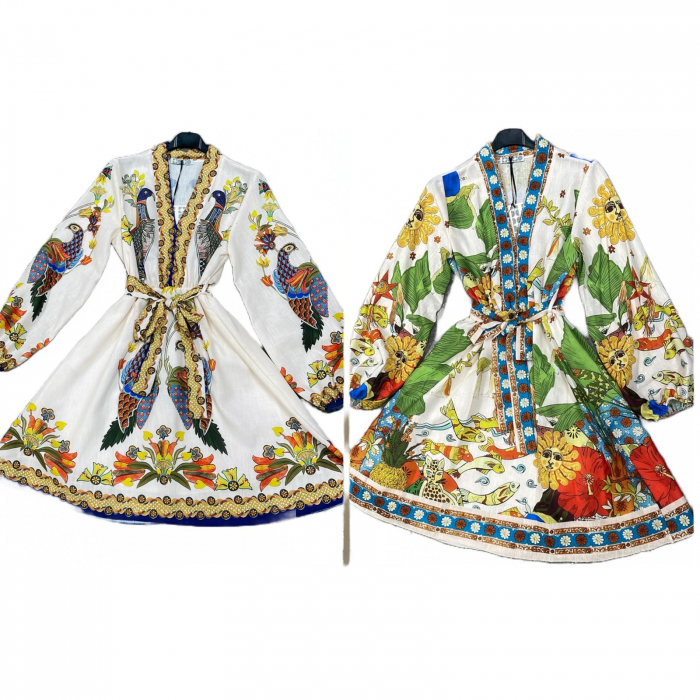Rochie scurtă cu imprimeu artistic, cordon în talie [2]