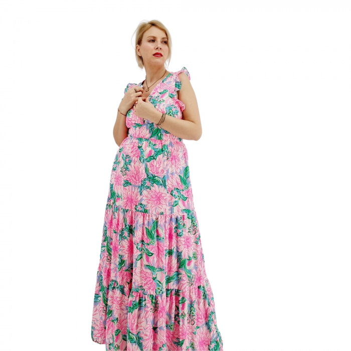 Rochie lunga din vascoza roz [7]
