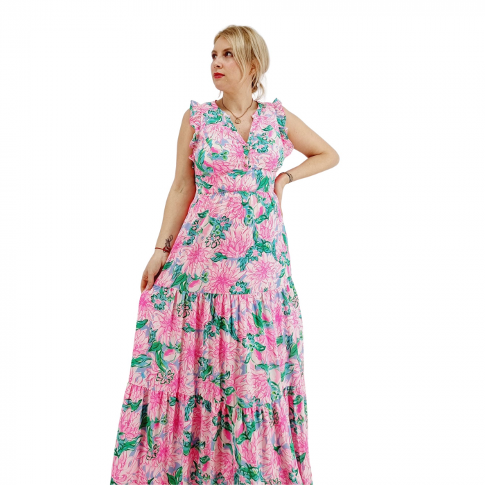 Rochie lunga din vascoza roz [3]