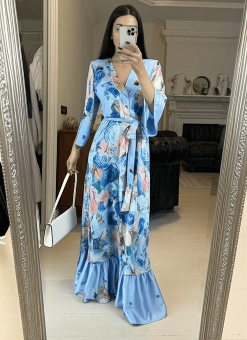 Rochie lungă din material satinat cu imprimeu floral – Mărime universală [2]