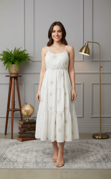 Rochie midi din bumbac cu broderie florala