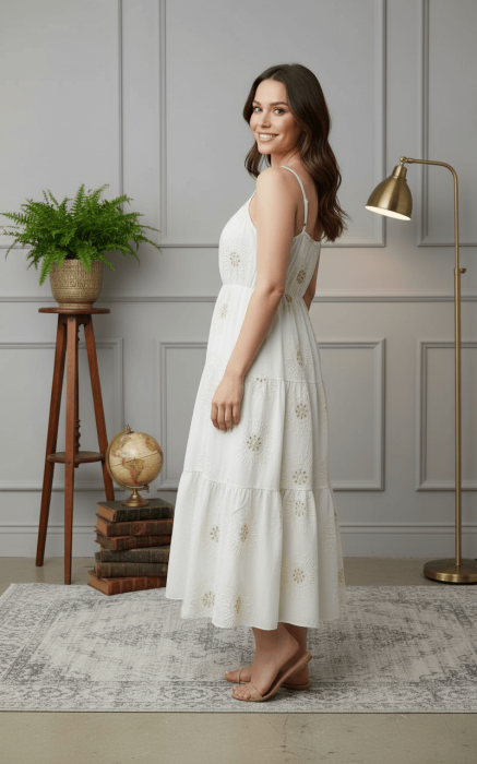 Rochie midi din bumbac cu broderie florală [2]