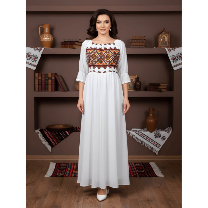 Rochie stilizata cu motive traditionale lunga Magdalena 3 Rochie stilizata cu motive traditionale lunga Magdalena 3