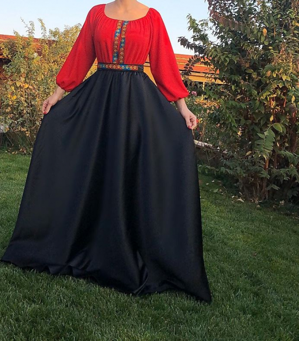 Rochie stilizata cu motive traditionale lunga Margareta [3]