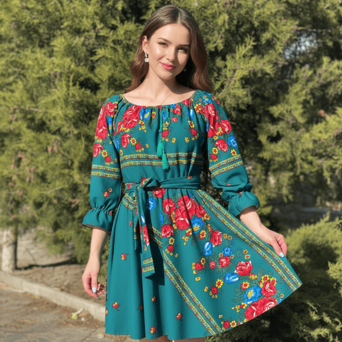 Rochie stilizata cu motive traditionale Sanziana 3