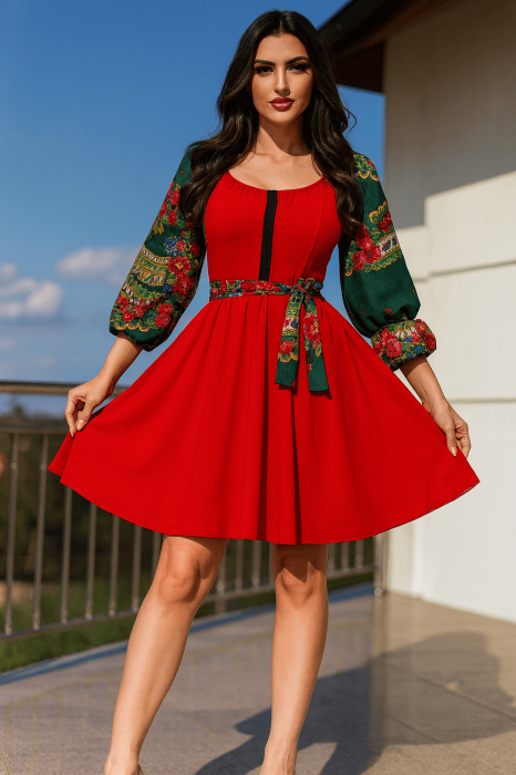 Rochie stilizata cu motive traditionale Viorela 2 Rochie stilizata cu motive traditionale Viorela 2