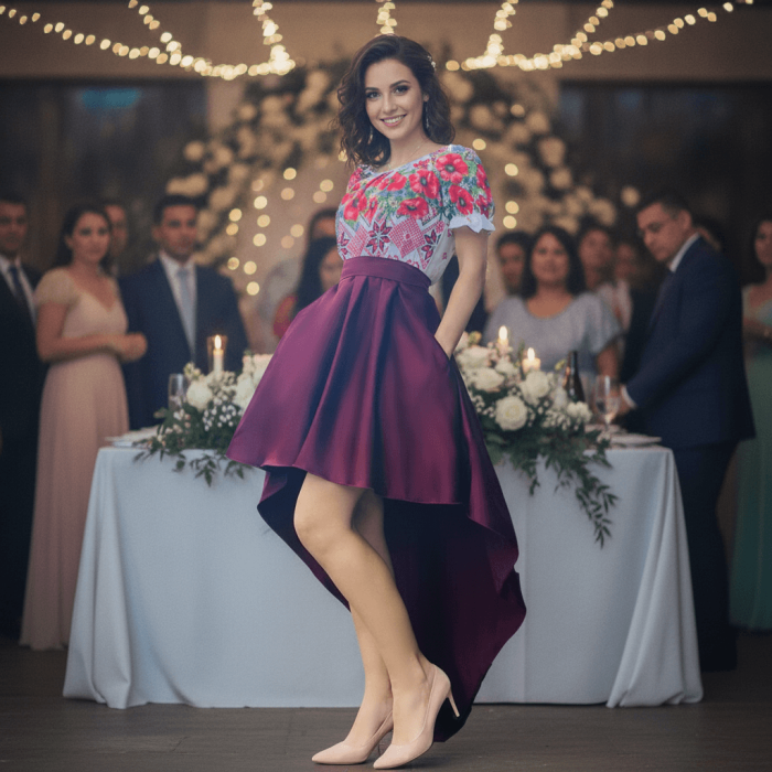 Rochie stilizata traditional asimetrica cu maci
