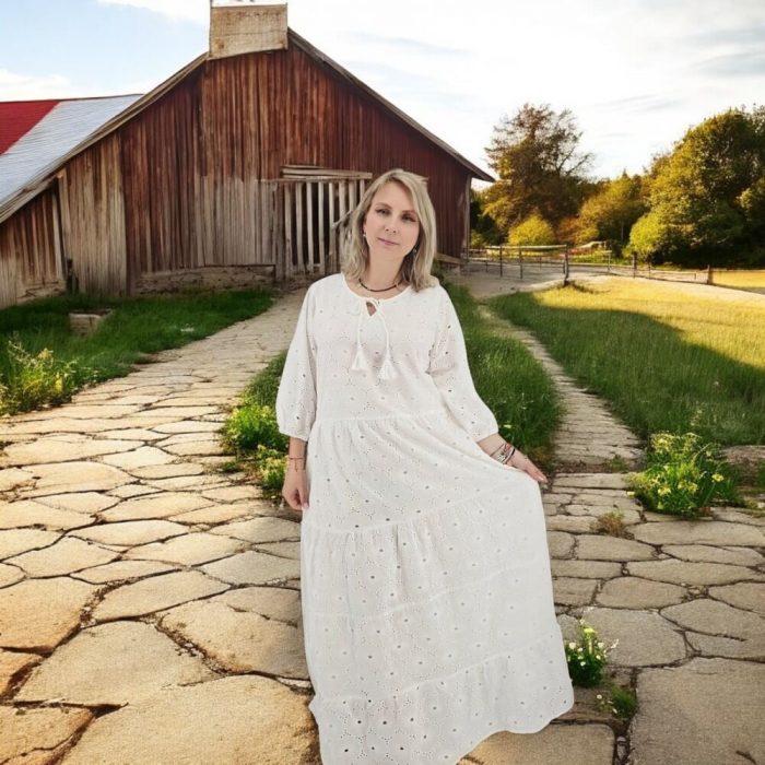 Rochie din bumbac cu broderie broderie englezească Angela 2 [4]