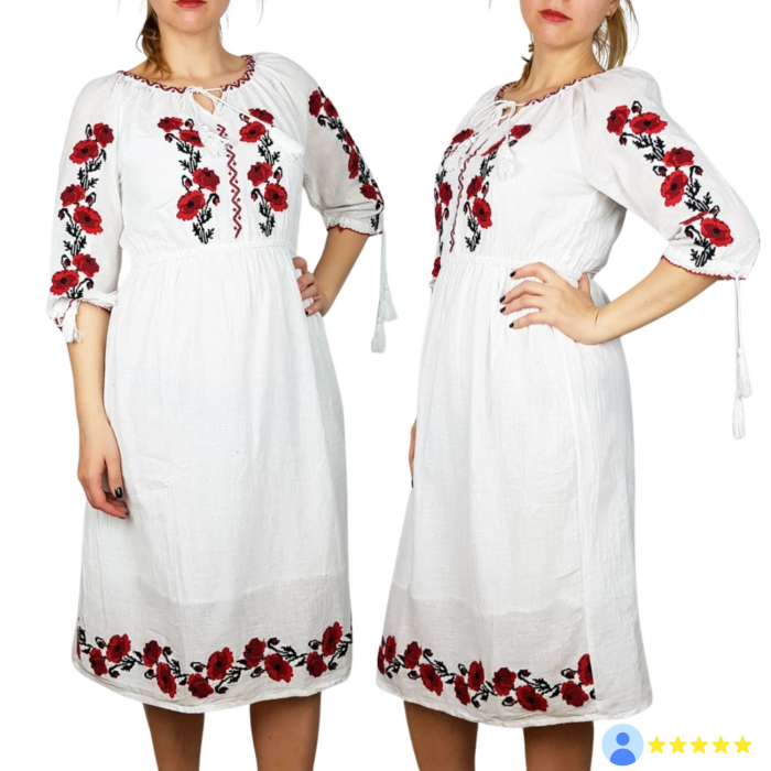 Rochie Traditionala cu borderie Maci 2