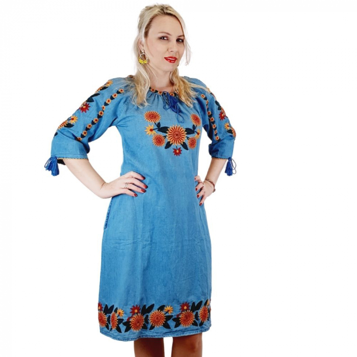 Rochie traditionala din denim sanda 50
