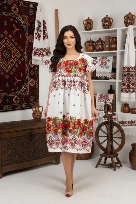 Rochie Traditionala stilizata cu Maci 5