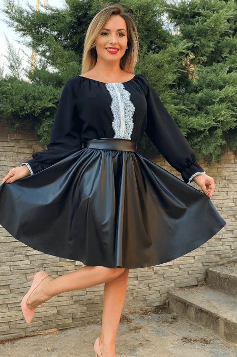 Rochie Traditionala stilizata cu piele ecologica Gabi [1]