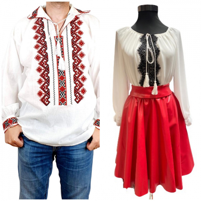 Rochie Traditionala stilizata cu piele ecologica Gabi [2]