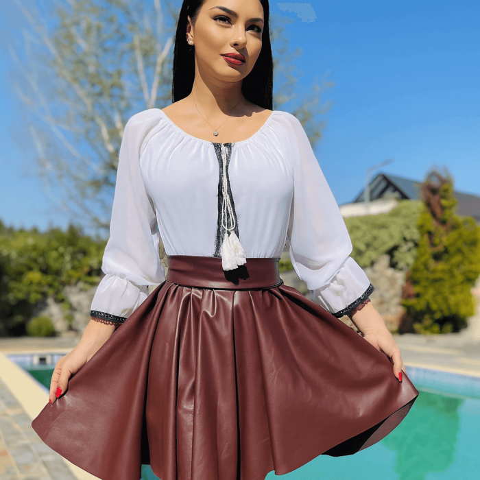 Rochie Traditionala stilizata cu piele ecologica Gabi [1]